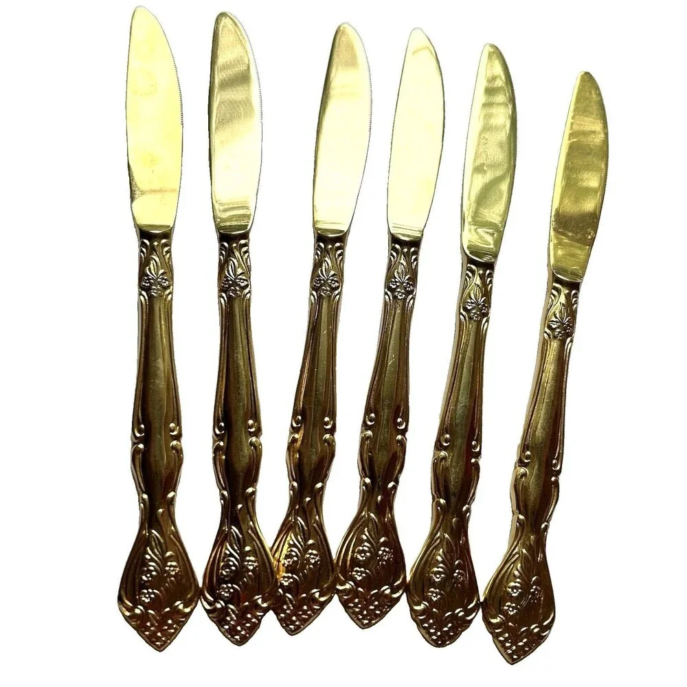 Continental Butter Knives Flatware Gold Finish Set of 6 Vintage